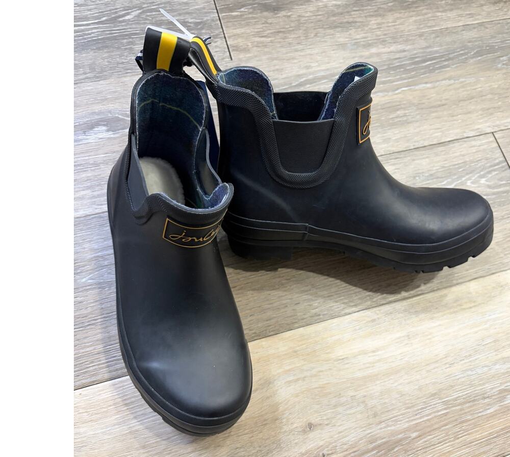 Joules Wellibob Black Rubber Ankle Rain Boots Womens Size 5 Waterproof Outdoor